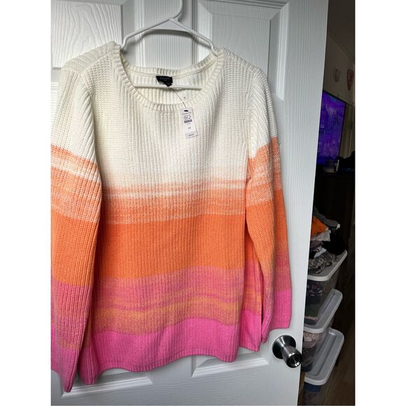 Talbots Sweater 2X Women's Pink Orange White Knit NEW Plus Spring Barbie - Picture 1 of 3